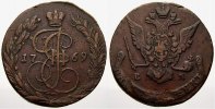 Russland Cu 5 Kopeken Zarin Katharina II. 1762-1796.