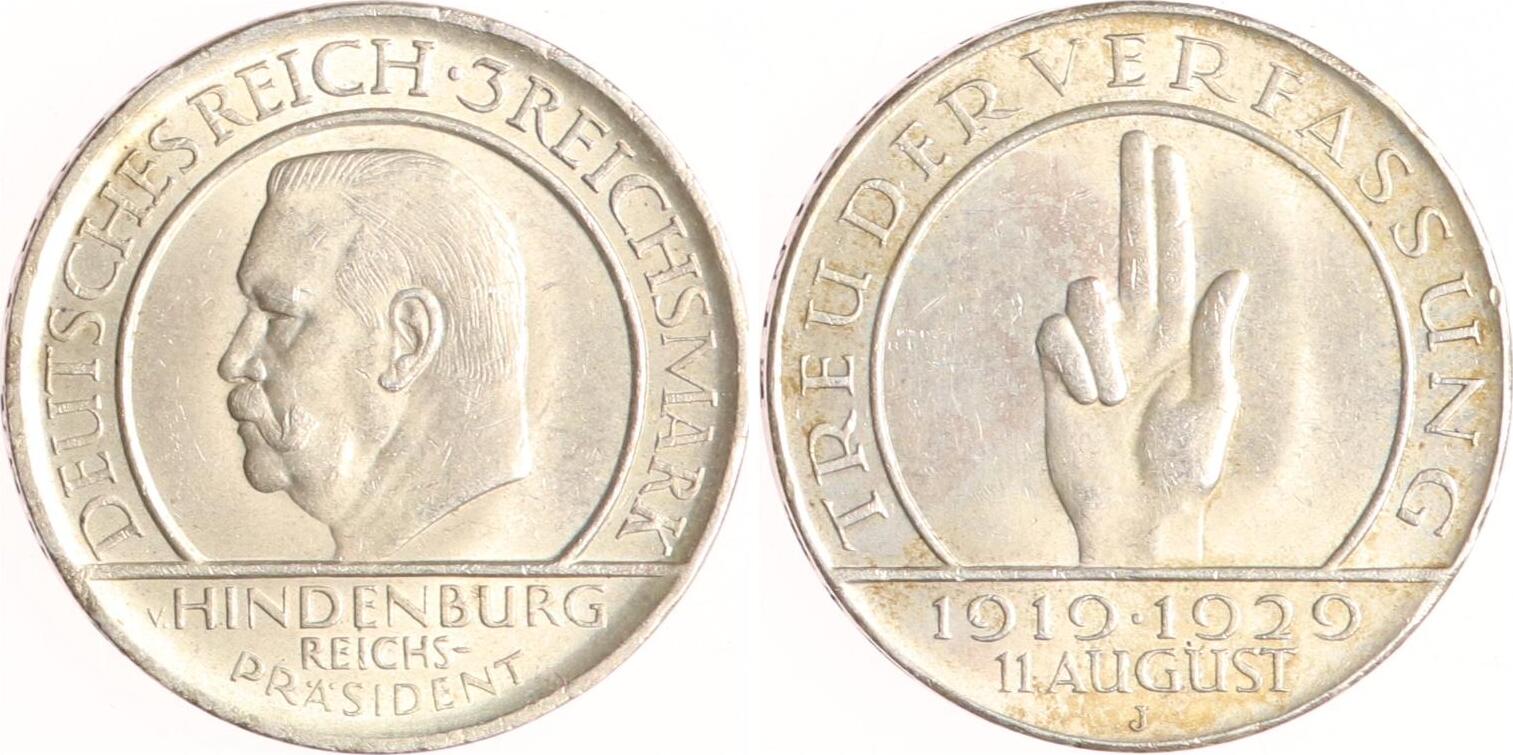 Weimarer Republik 3 Reichsmark 1929 J Verfassung EF MA Shops