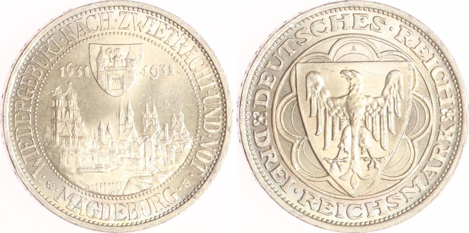 Weimarer Republik 3 Reichsmark 1931 A Magdeburg CH UNC MA Shops