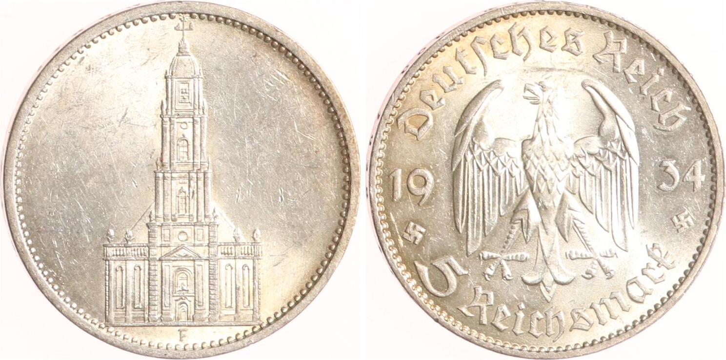 Drittes Reich 5 Reichsmark 1934 F Garnisonkirche Ohne Datum UNC MA Shops