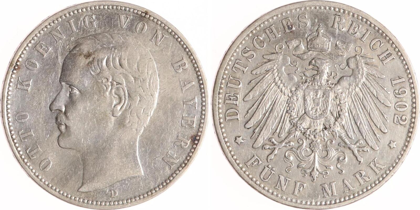 Bayern 5 Mark 1902 D Otto 1886 1913 VF MA Shops