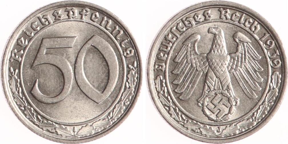 Drittes Reich 50 Reichspfennig 1939 J UNC MA Shops