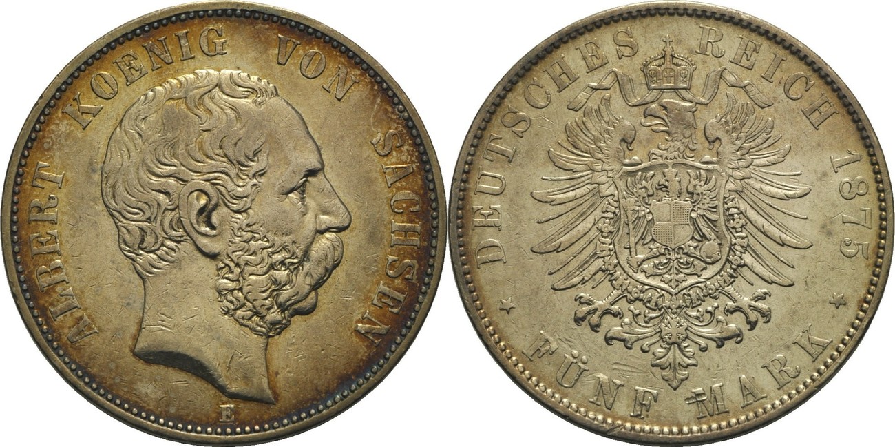 Sachsen 5 Mark 1875 E Albert 1873 1902 Kl Kr VF MA Shops