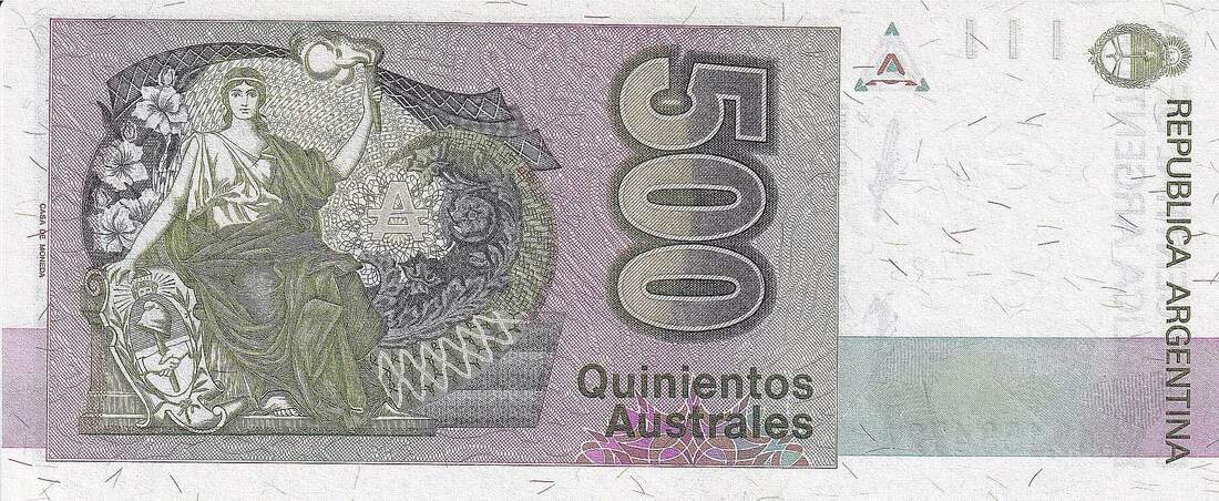 Argentina 500 Australes Banknote KM 328a UNC 65 70 MA Shops