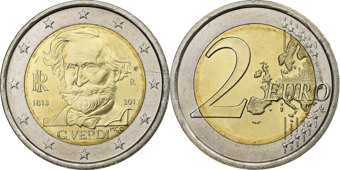 Italy 2 Euro 2013 Rome G Verdi Rome Bi Metallic MS 63 MA Shops