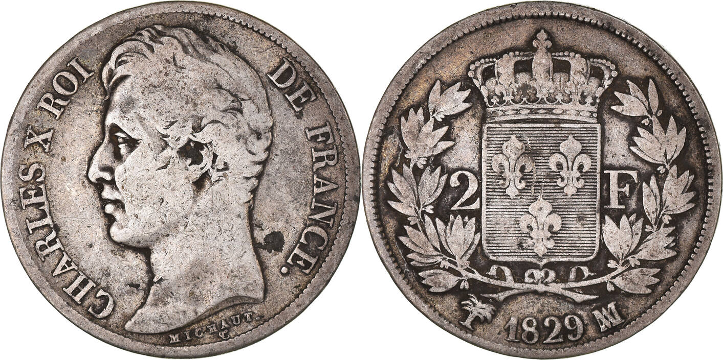 France 2 Francs 1829 MA Coin Charles X Marseille Silver KM 725 10