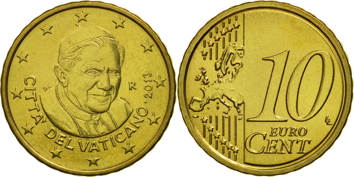 75 mm 硬币铸造:85 000          vatican city, 10 euro cent, 2013