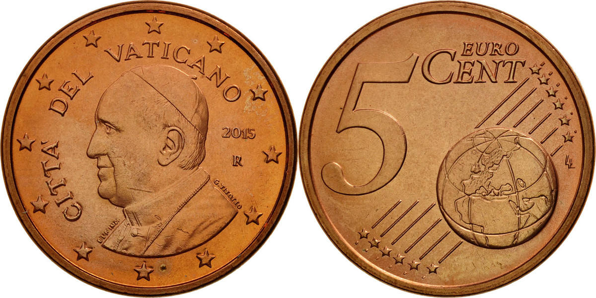 VATICAN CITY 5 Euro Cent 2015 Rome Copper Plated Steel MS 65 70 MA Shops