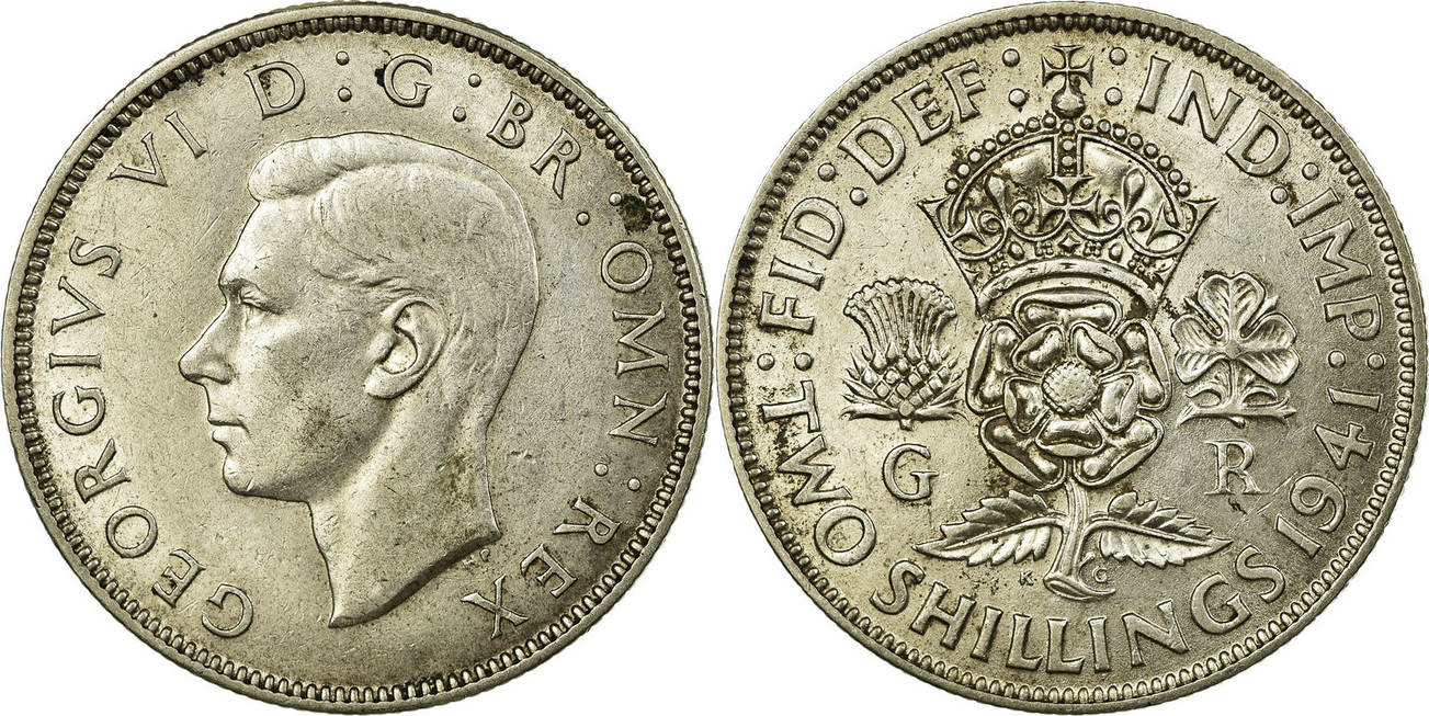 Great Britain Florin Two Shillings Coin George Vi Silver Vf