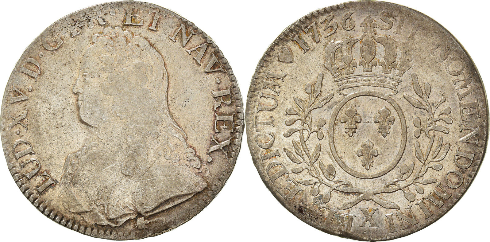 France Ecu 1736 X Coin Louis XV Écu aux branches d olivier Amiens EF