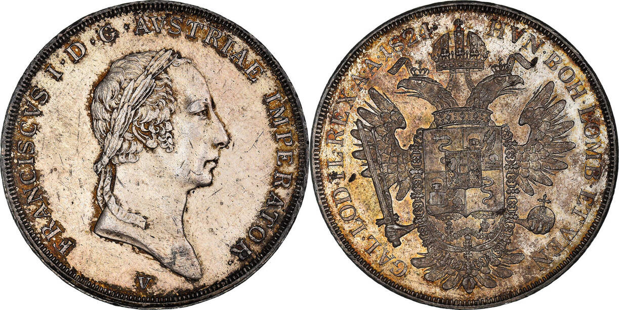 Austria Thaler 1824 C Coin Franz II I Kremnitz Silver KM 2163 AU