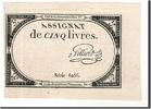 Assignats 5 Livres 5 Livres type Domaines Nationaux, signé Gilliers