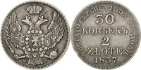 Poland 2 Zlote Foreign Coins Münzen Pologne, Nicolas Ier, 2 Zlote/30 Kopeks 1837 Varsovie, KM C