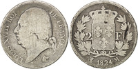 Semi Moderns (1805-1899) 2 Francs French Moderns Frankreich Louis XVIII, 2 Francs 1824 Toulouse, KM 710.8