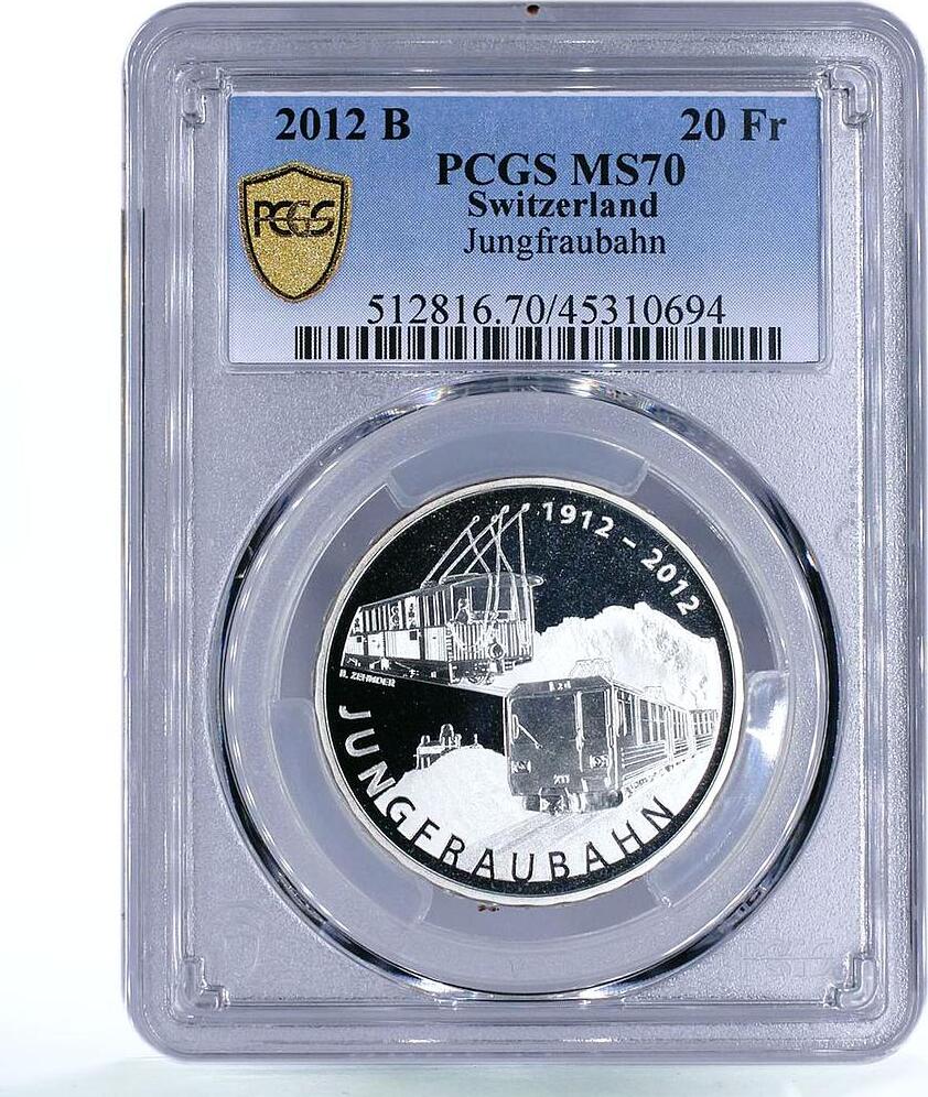 Switzerland Francs Trains Jungfraubahn Railways Ms Pcgs Silver