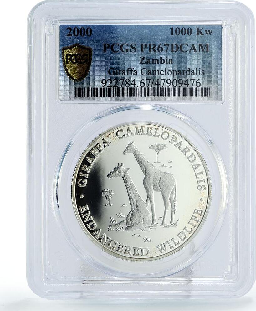 Zambia Kwacha Endangered Wildlife Giraffes Fauna Pr Pcgs Silver