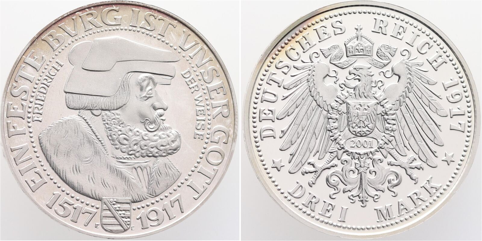 Sachsen Nachprägung 3 Mark 1917 2001 Friedrich der Weise Nachprägung