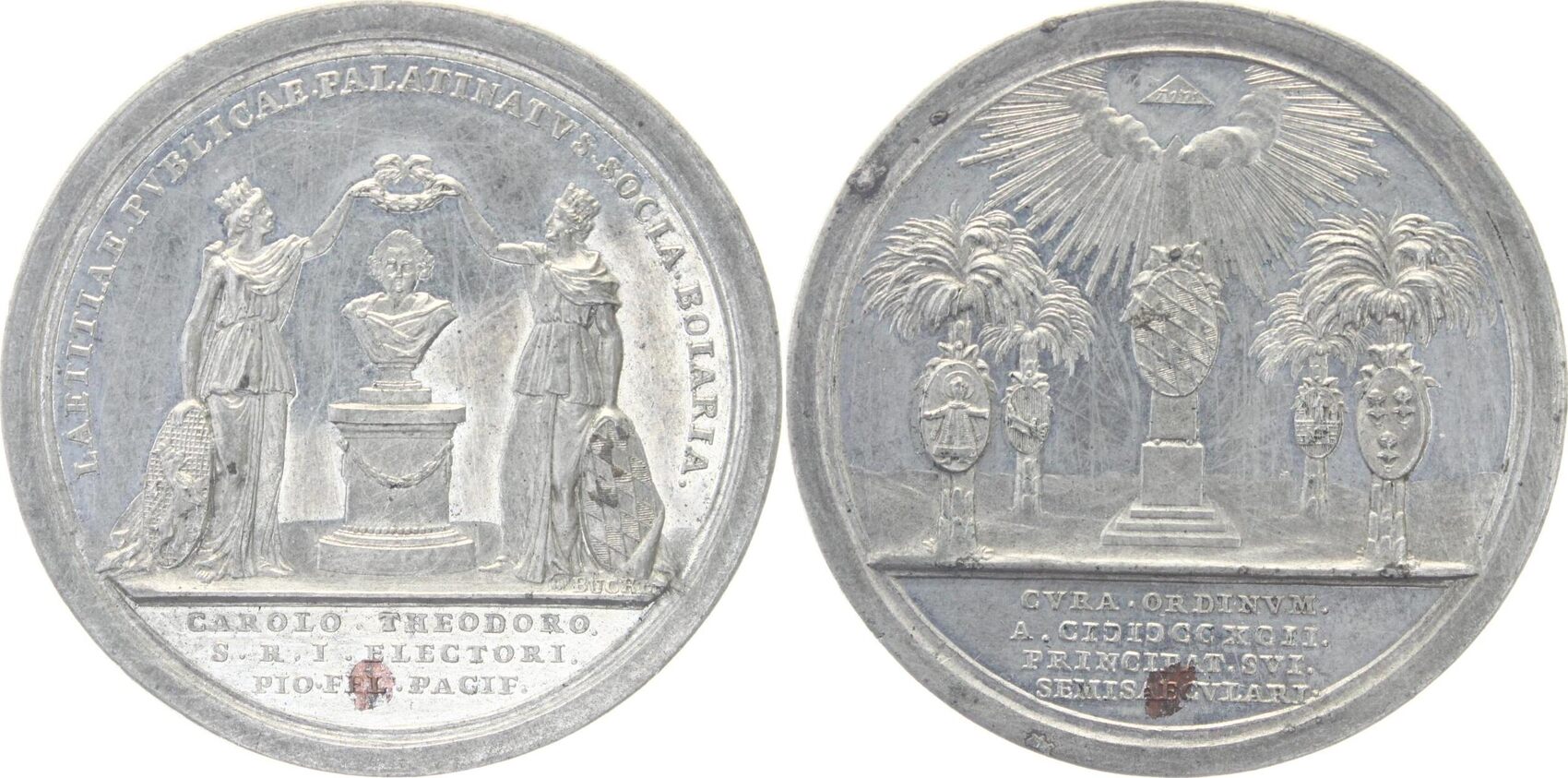 Pfalz Kurlinie Zinn Medaille v J Martin Bückle 1 1792 Karl Theodor