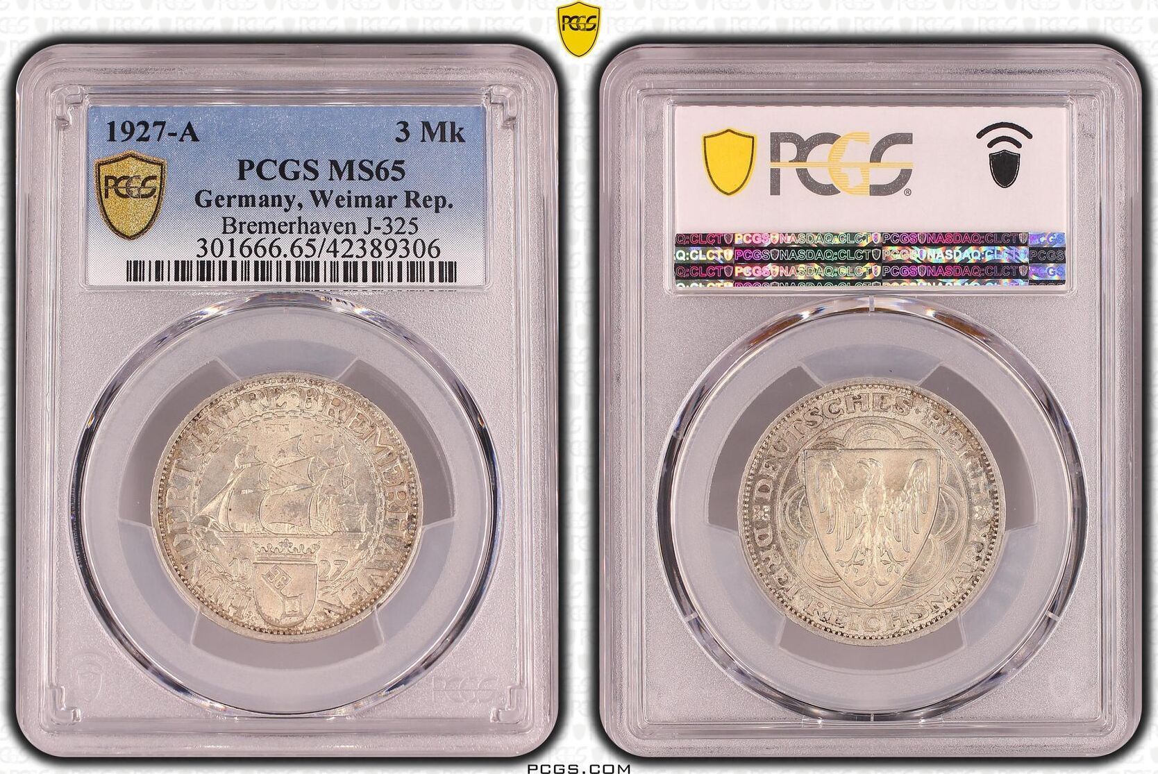 Germany Weimar Rep A Mark Bremerhaven Pcgs Ms Ma Shops