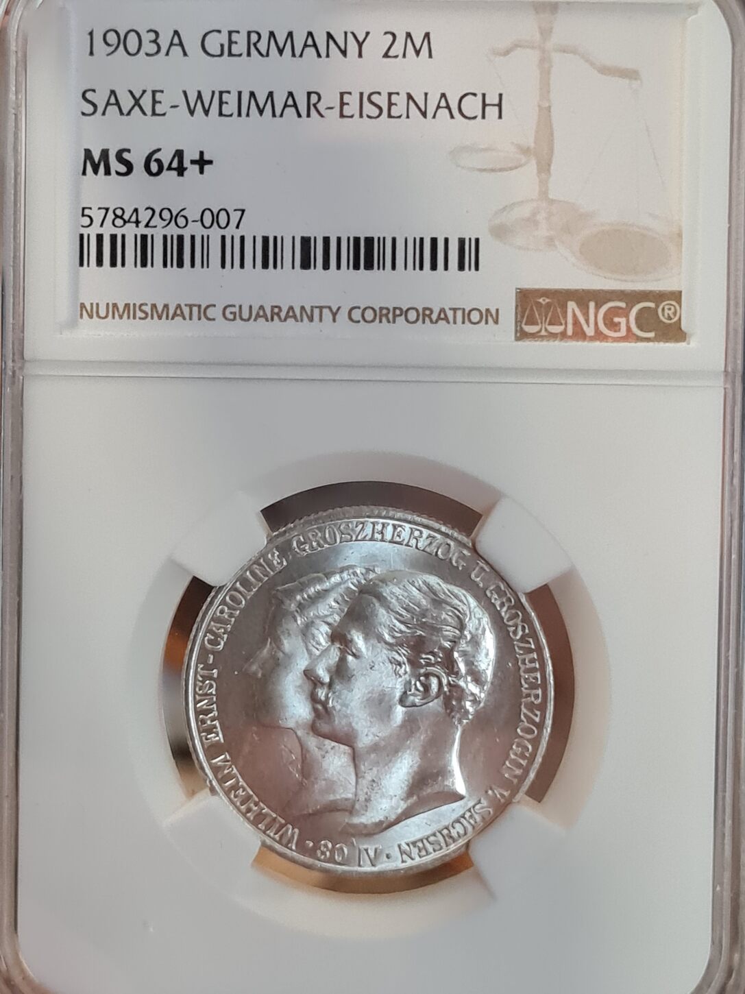 2 Mark Sachsen Weimar Eisenach 1903 J158 Ngc Ms64 feines Stück MA Shops