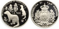 San Marino 500 Lire 1993 Bedrohte Tierwelt zwei Iltisse Silber, PP Picture