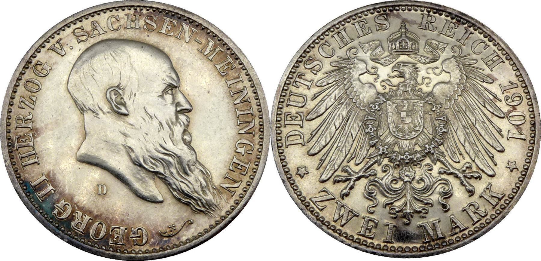 2 Mark 1901 D Georg II 1866 1914 Herzog Von Sachsen Meiningen