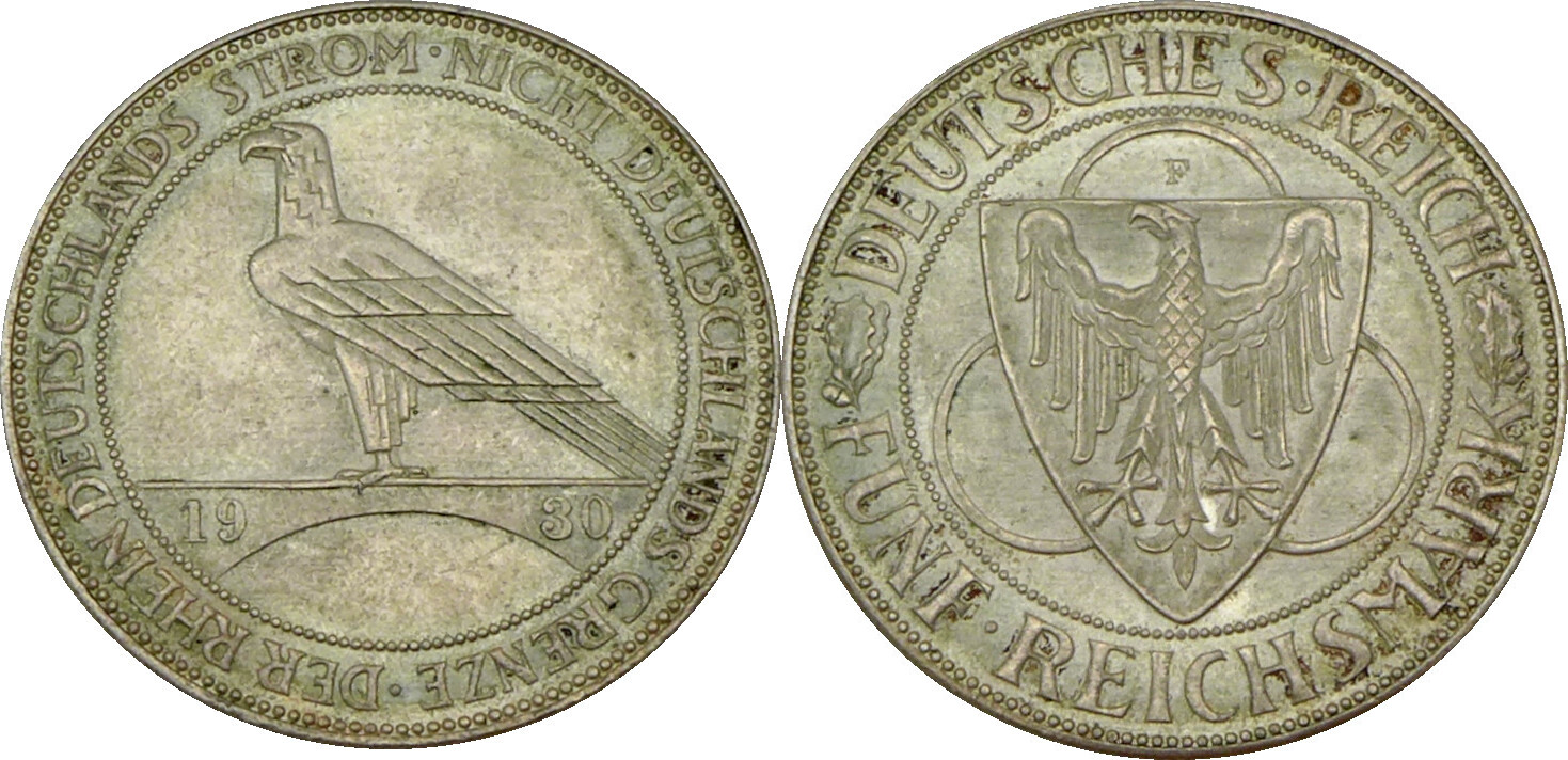 Deutschland Weimarer Republik 5 Reichsmark 1930 F Zur