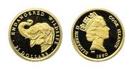 Cook Islands, 25 Dollars 1990. Elefant, 1,21g Feingold Elisabeth II., seit 1952,