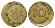 Bundesrepublik Deutschland, 10 Pfennig 1949 J. Dezentriete Fehlprägu Bank Deutscher Länder,