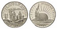 USA, 1,5 Dollars 100 Jahre Freiheitsstatue vor dem Hafen von New York,
