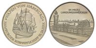 Deutschland, Neusilber-Medaille Wapen von Hamburg, Rs. St.Pauli Landungsbrücken,