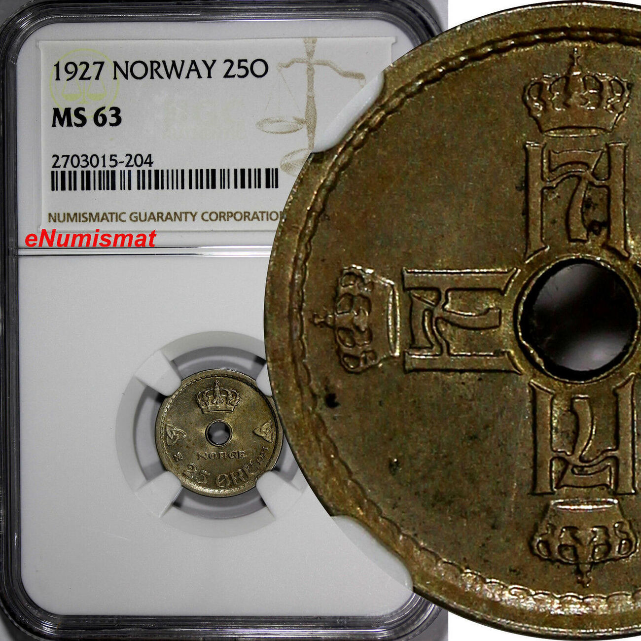 Norway Haakon Vii Ore Ngc Ms Center Hole Better Date Km