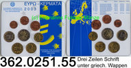 Griechenland 3,88 Euro 2003 unc Kursm&uuml;nzensatz 2003 Blister  362.0251.55... 22,00 EUR 