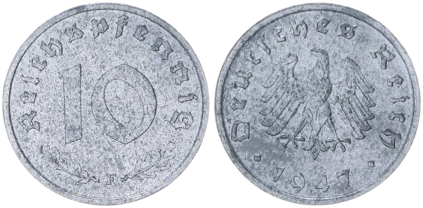 Deutschland Alliierte Besetzung 10 Pfennig 1947 F CH UNC MA Shops