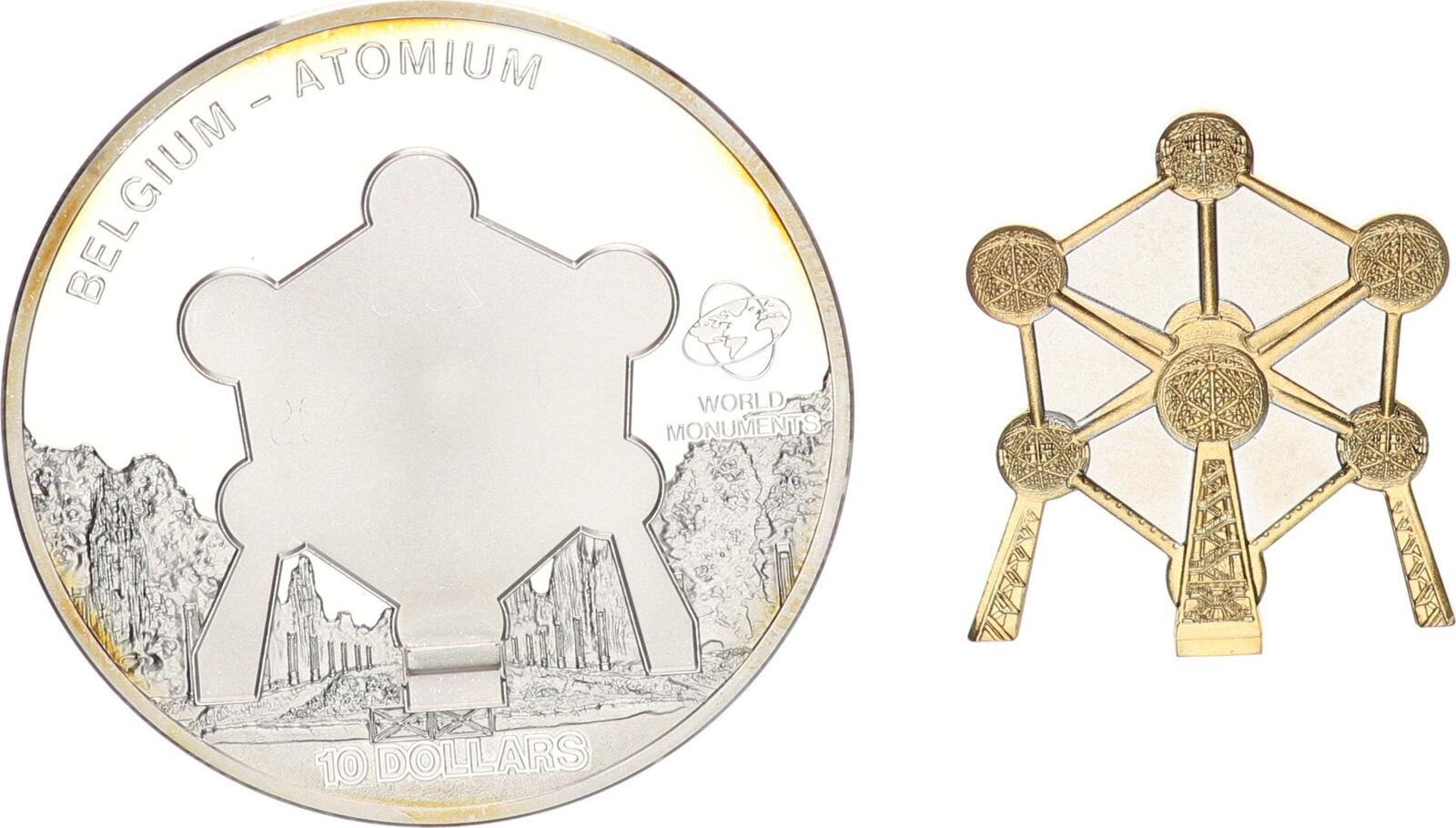 Cook Islands 10 Dollar 2010 Skulpturmünze Atomium Proof in Kapsel