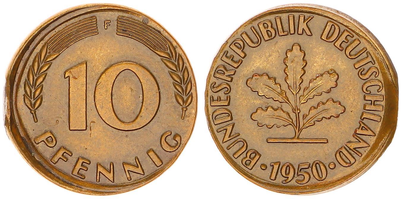 Deutschland 10 Pfennig 1950 F J 383 Kursmünze Fehlprägung 5