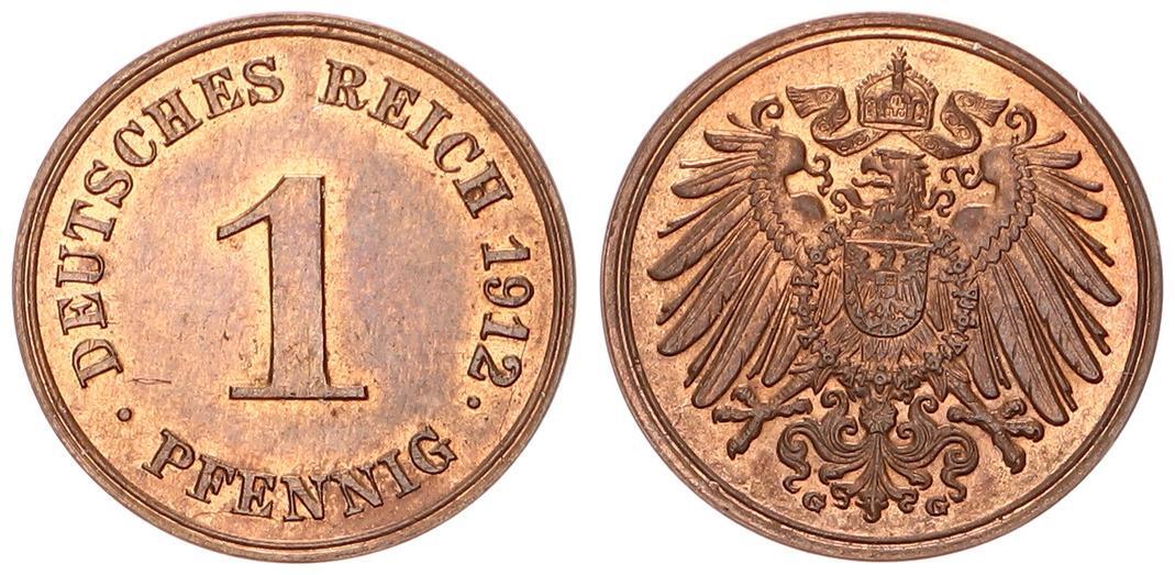 Deutschland Kaiserreich 1 Pfennig 1912 G J 10 großer Adler CH GEM UNC