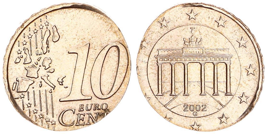 Deutschland Bundesrepublik 10 Cent 2002 G Fehlprägung auf