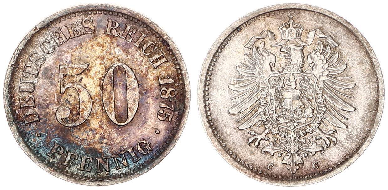 Kaiserreich 50 Pfennig 1875 C J 7 VF EF Patina MA Shops