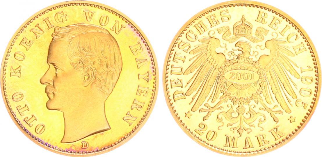 Deutschland Kaiserreich Bayern 20 Mark Gold Nachprägung 1905D 2001