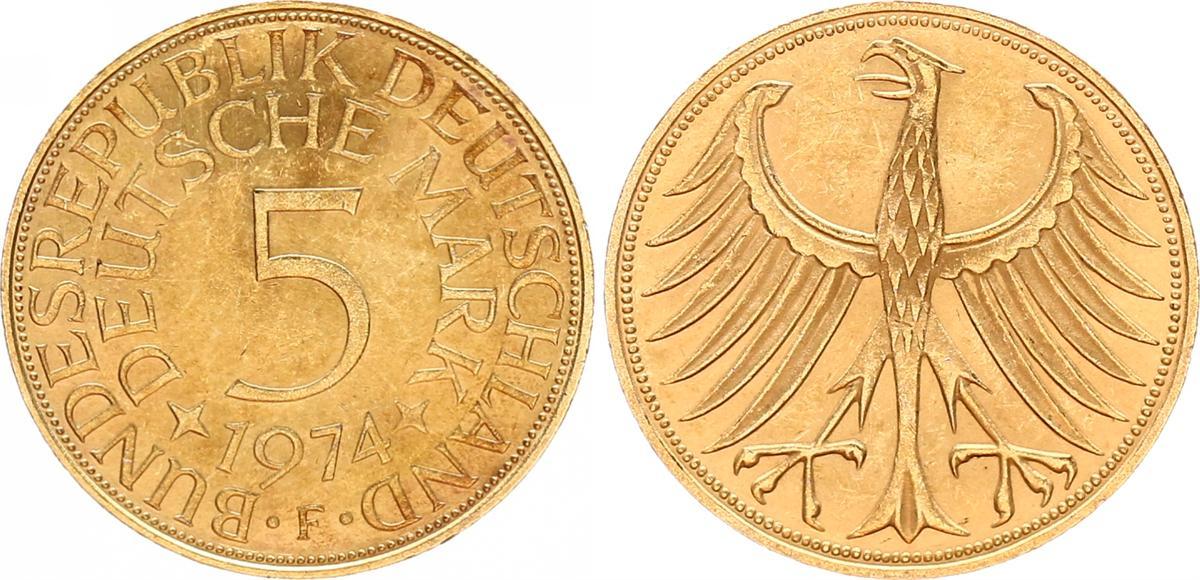 Deutschland 5 DM vergoldet 5 DM J 387 Silber Kursmünze 1974 F 24 Karat