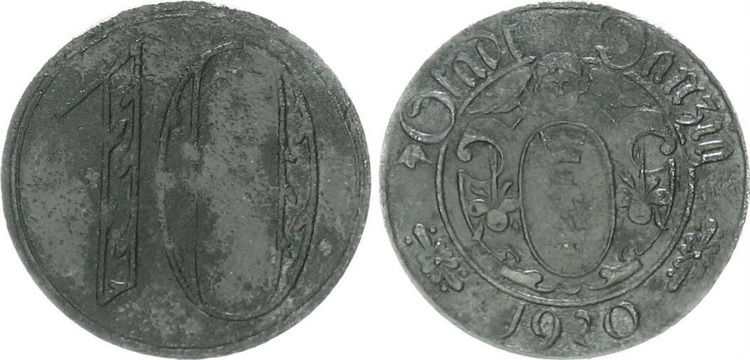 Polen Danzig Danzig 10 Pfennig 1920 große Wertzahl Variante auf