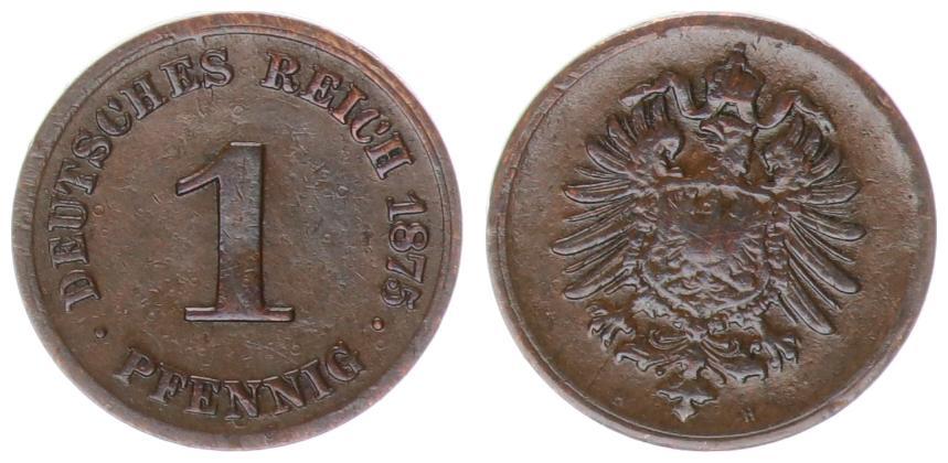 1 Pfennig Kaiserreich 1875 H VF MA Shops