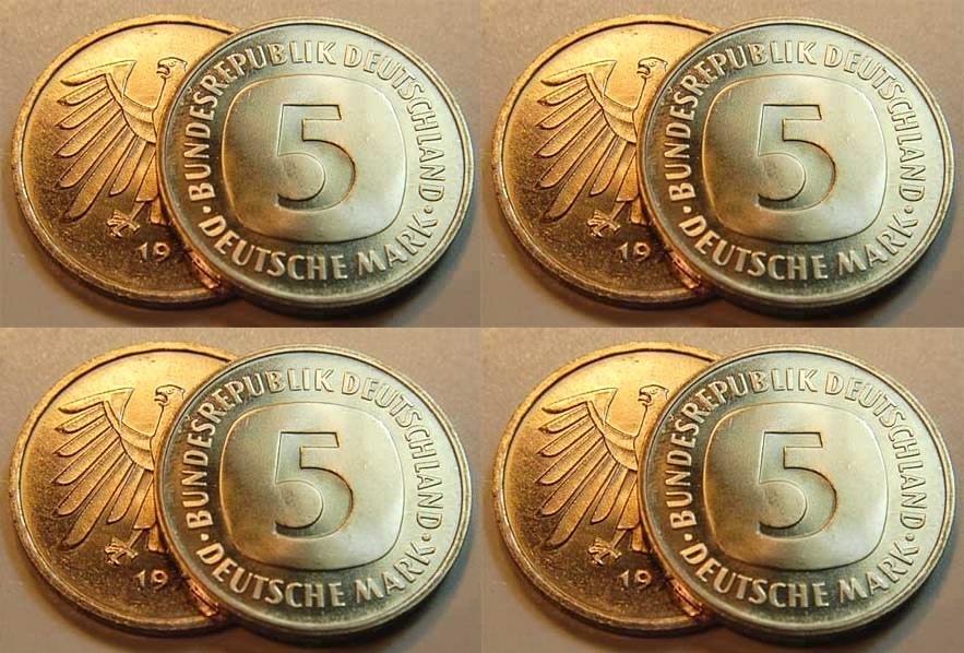 Deutschland Bundesrepublik 5 Mark 5 DM Kursmünze 1975 DFGJ 4 Stück