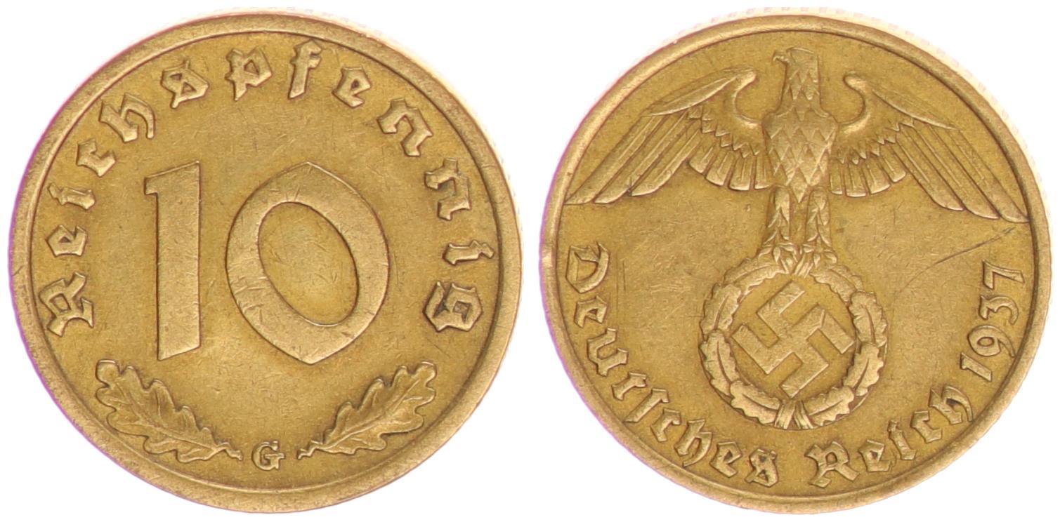 Deutschland Drittes Reich Drittes Reich 10 Pfennig 1937 G J 364 VF EF