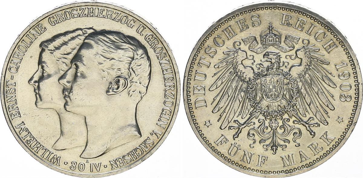 Sachsen Weimar Eisenach Deutsches Kaiserreich 5 Mark Reichsmark