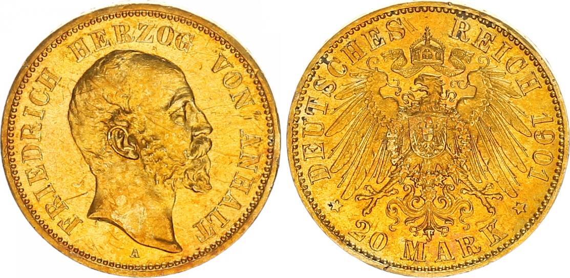 Anhalt Deutsches Kaiserreich 20 Mark Gold Anhalt 20 Mark 1901 A