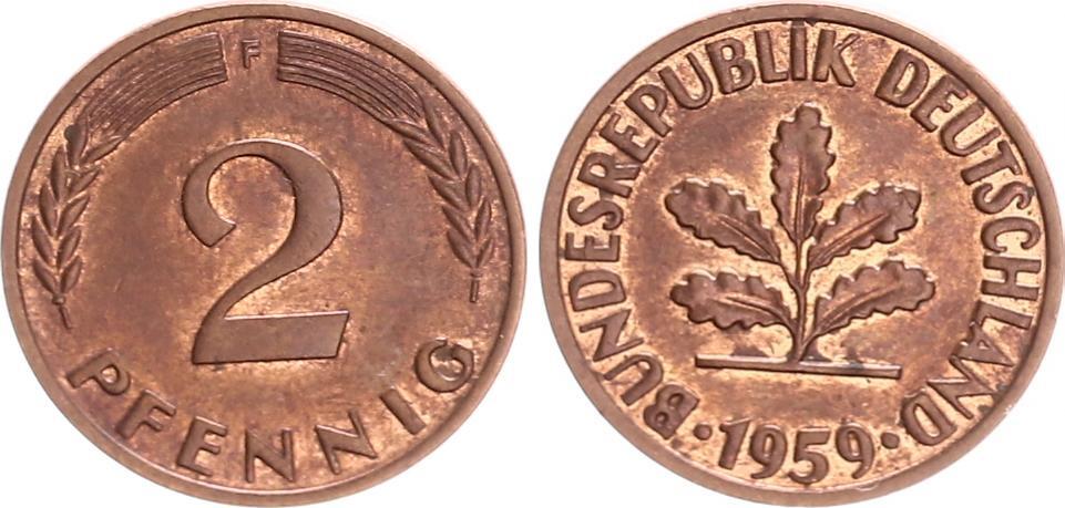 Deutschland 2 Pfennig 1959 F CH UNC MA Shops