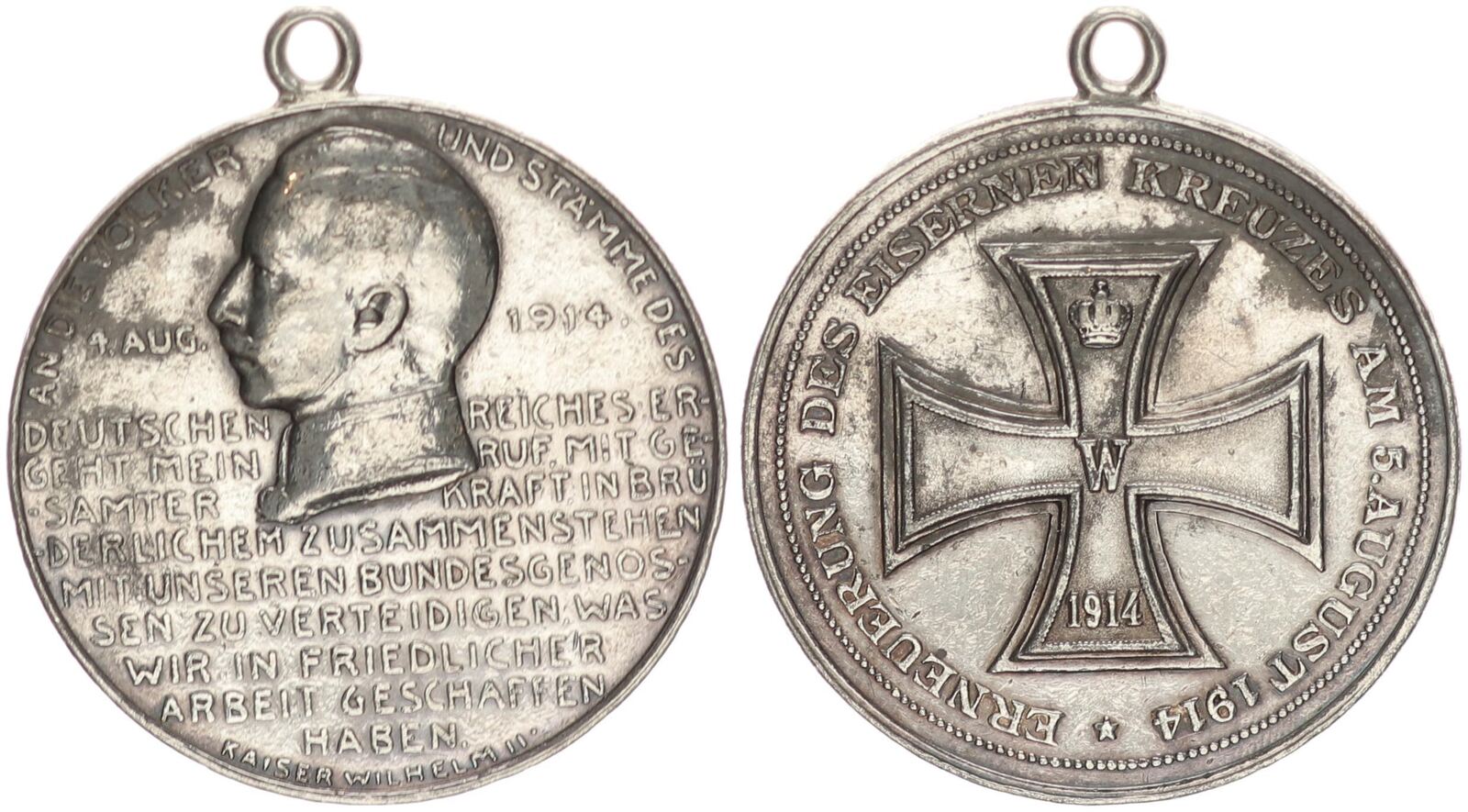 Kaiserreich Medaille 4 August 1914 Erneuerung Der Eisernen Kreuzes Am 3