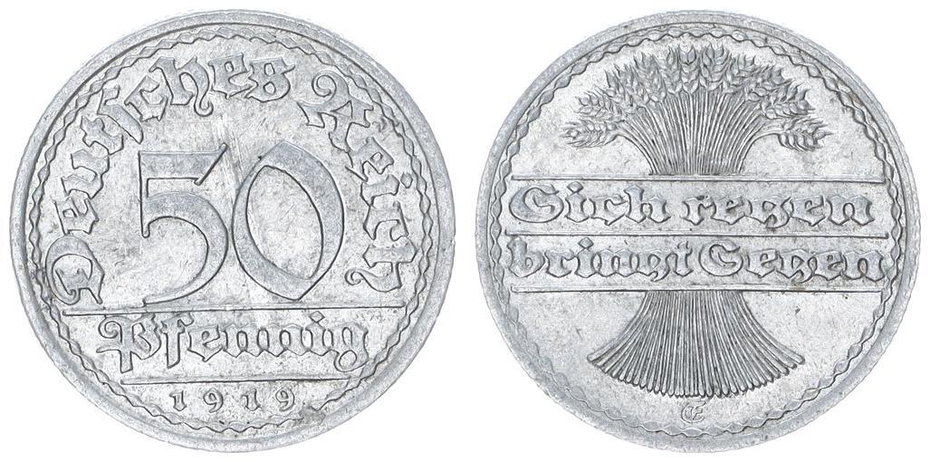 Deutschland Weimar Inflationszeit Kaiserreich 50 Pfennig J 301 1919